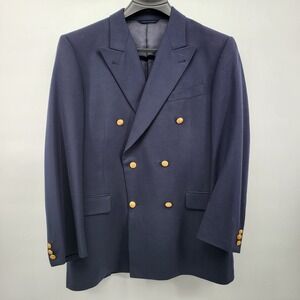 Vintage Burberrys 42R Wool Navy Blue Gold Button Double Breasted Jacket Blazer